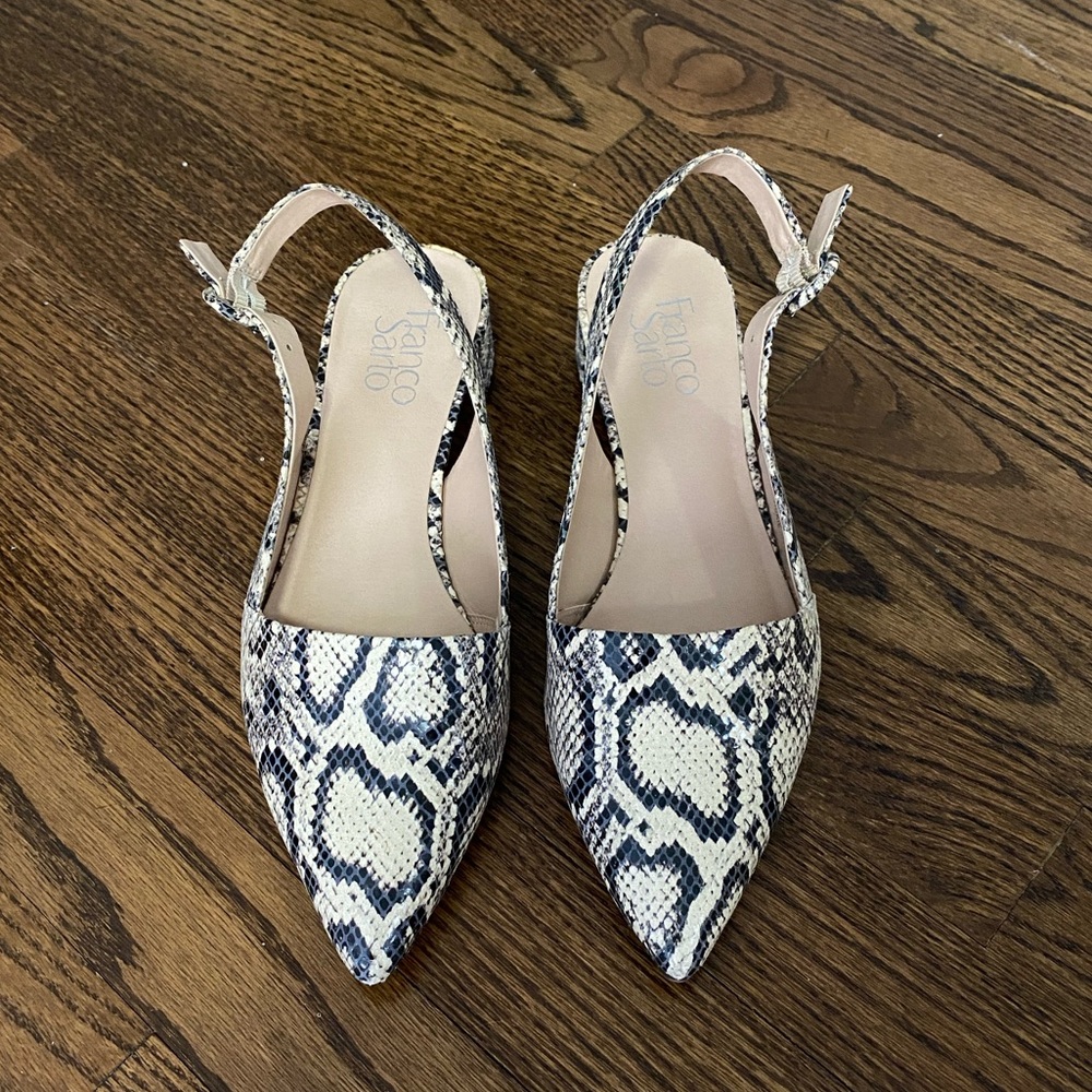 Frank Sarto snake skin slingbacks